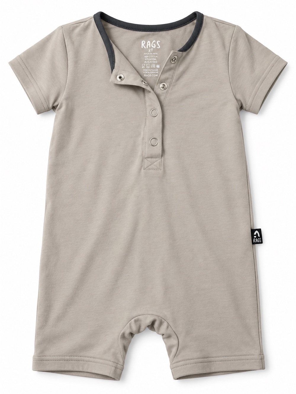 RAGS Toddler Short Sleeve Henley Romper Gray Unisex Size 2T